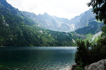 Fototapeta premium Polish nature and natural views, Lake Morskie Oko and the High Tatras, mountains