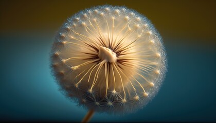  a dandelion with a blue background and a yellow center is shown in the center of the image, with a blue background and yellow center is highlighted in the middle.  generative ai