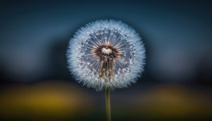  a dandelion with a blurry background is seen in the foreground of this photo, with a blurry background is seen in the foreground.  generative ai