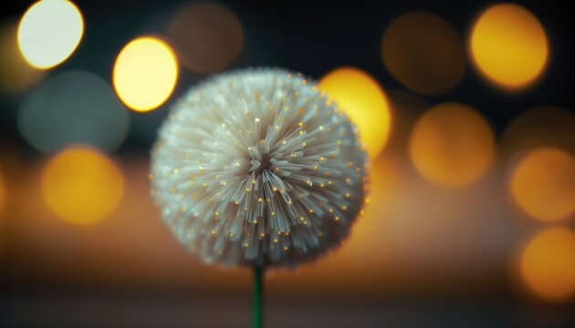  a close up of a dandelion with blurry lights in the backgroup of the image in the backgroup.  generative ai