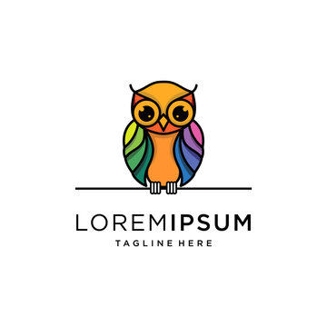 beautiful colorful creative line art owl logo illustration, design template vector