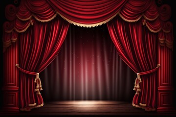 Magic theater stage red curtains Show Spotlight Generative AI