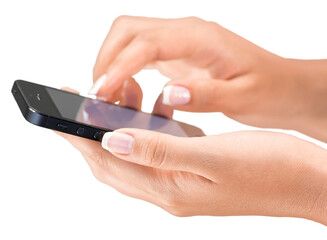 Hands Using iPhone with Black Screen