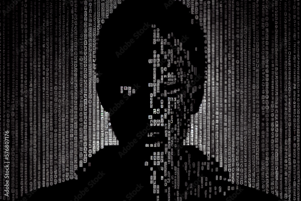 Aufkleber silhouette person   Digital binary data on computer screen