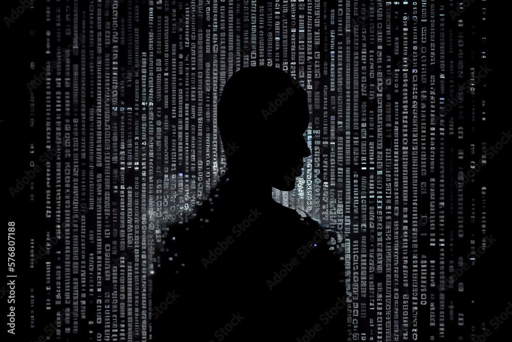 Leinwandbilder silhouette person digital binary data on computer screen