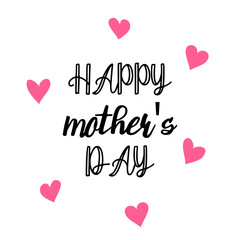 Happy Mothers Day Lettering with hearts, vector