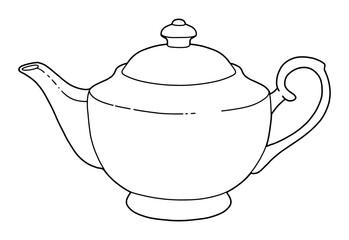 Coloring page. Kettle. Black line. Hand drawing picture.