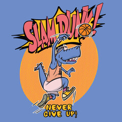vector dino basketball player. dino jump. slam dunk vector © basws