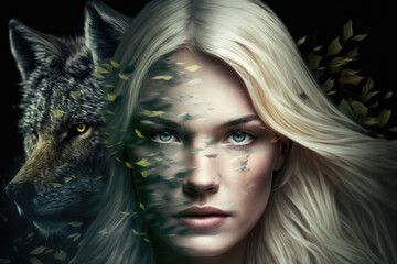 Shape-Shifting Blonde Woman Turning into a Wolf, generative ai