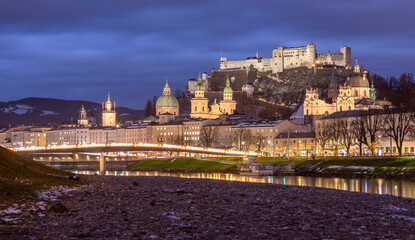 Fototapeta na wymiar Salzburg. Picturesque view of the old historical part of the city at sunset.