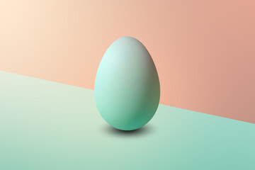 green Egg in front of a green pastel wall and on a pink pastel floor