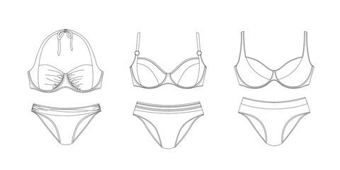 Woman swimwear, technical drawing, template, sketch, flat, mock up. Recycled PA, Recycled PES, Lycra fabric swimwear front view, white color