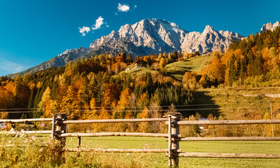 Beautiful alpine autumn or indian summer landscape shot near Leogang, Pinzgau, Salzburg, Austria