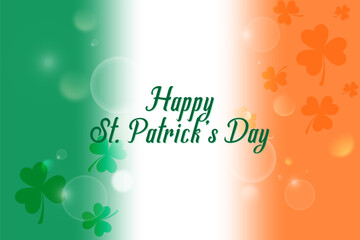 Lettering happy Saint Patrick's day. Abstract gradient background with colors of Ireland flag. Vector illustration for greeting card, invitation, social media post, banner, poster or flyer.