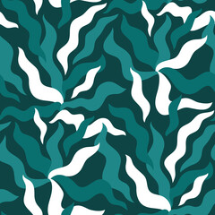 Abstract seamless floral pattern with wavy leaves