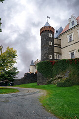 View on Zleby castle on a cloudy day, Czech Republic