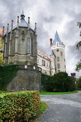 View on Zleby castle on a cloudy day, Czech Republic