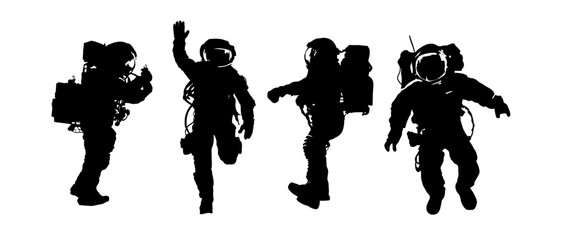 set of astronaut silhouette - isolated. A man in a space suit