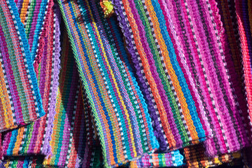Close-up photo of colorful textiles from Chapas in Mexico, famous for its local handicrafts.