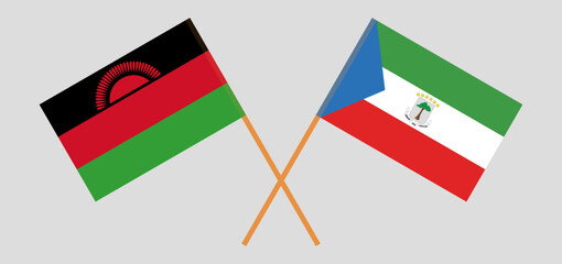 Crossed flags of Malawi and Equatorial Guinea. Official colors. Correct proportion