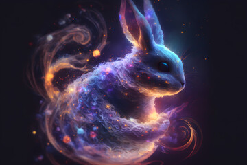 Galaxies spirals space nebulae in the shape of a rabbit generative ai