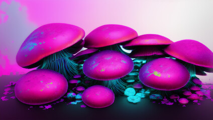 Obraz na płótnie Canvas Pink Psychedelic mushrooms. Generative AI 