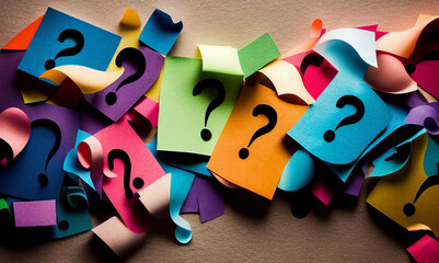 Colorful note papers with question mark design