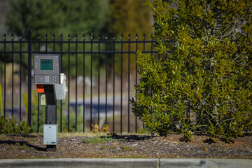 A keypad is used to secure the entrance to an apartment complex