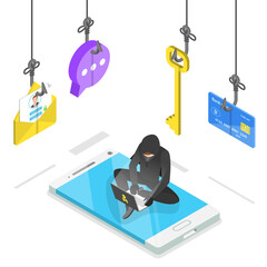 Flat isometric  concept of phishing, computer virus, hacking. © TarikVision