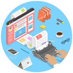 Isometric flat  concept of creative business blogging.