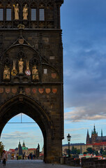 Tower at the entrance to Charles bridge early in the morning. Prague