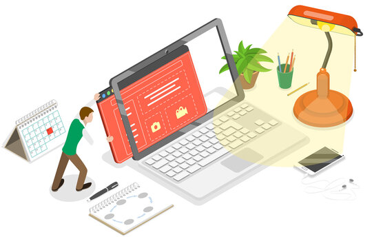 Isometric Flat  Concept of Web Page Design Update.