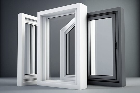 Modern uPVC Window Frame Samples Isolated on Grey in Construction Material Aesthetic