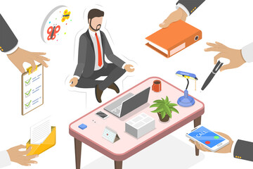 3D Isometric Flat  Conceptual Illustration of Relax and Work Balance.