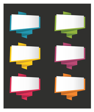 Set of colorful origami paper banners vector, isolated on black background