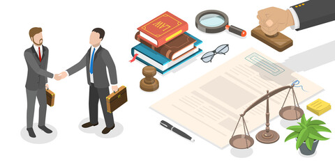 Notary Service, Legal Advice. 3D Isometric Flat  Illustration.