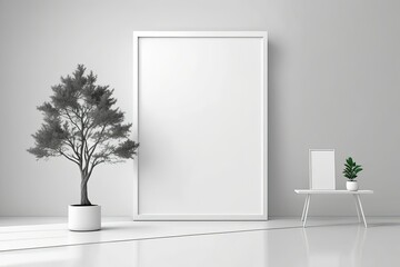 Studio Scene For Product, White Room With Tree, Minimalist Design, Product Display Stand. Generative AI