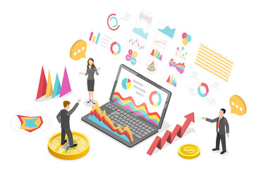 3D Isometric Flat  Conceptual Illustration of Financial Analysis.