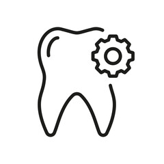 Dental Medical Repair Linear Pictogram. Tooth with Gear, Oral Medicine Line Icon. Dentistry Outline Symbol. Dental Hygiene Treatment Sign. Editable Stroke. Isolated Vector Illustration