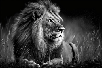 majestic lion head portrait made with generative AI - safari, lion, large cat, animal