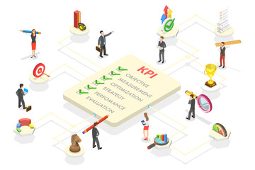 3D Isometric Flat  Conceptual Illustration of KPI - Key Performance Indicator