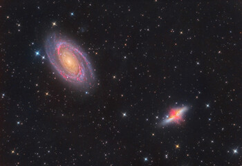 Bode's & Cigar Galaxy in the night sky, long exposure with telescope