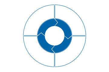 Pie chart, blue monochrome template for infographic on 4 positions