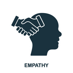 Empathy and Compassion Silhouette Icon. Human Head and Agreement Handshake Glyph Pictogram. Solidarity, Emotional Solace Solid Sign. Intellectual Process Symbol. Isolated Vector Illustration
