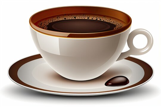 Clipart of a white coffee cup with black coffee isolated on a white backdrop. Generative AI