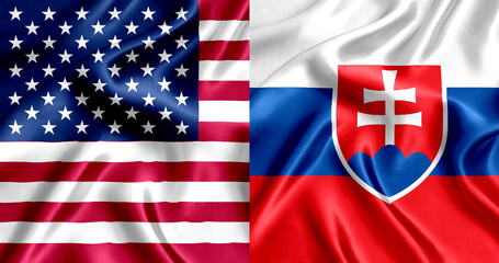 USA and Slovakia flag silk