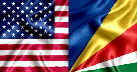Obraz premium USA and Seychelles flag silk