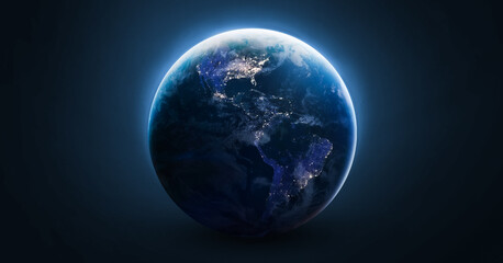 Earth globe on black background. Earth Hour 2024, March. Earth planet template for banner. Elements...
