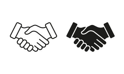 Handshake, Professional Partnership Silhouette and Line Icon Set. Hand Shake, Business Finance Deal Concept. Cooperation Team, Agreement Meeting Icon. Editable Stroke. Isolated Vector Illustration