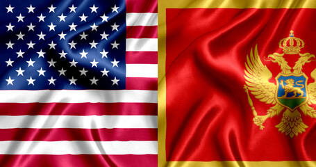 USA and Montenegro flag silk